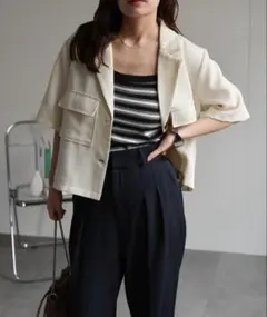アプレトロ　ボンジュールサガン　麻ライク半袖ショートシャツジャケットのサムネイル