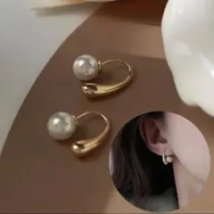 パールピアス　ティアードロップ　オケージョン　結婚式　ゴールド　パールキャッチ