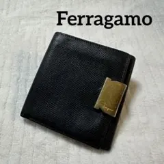 【希少】Ferragamo フェラガモ 二つ折り財布 ブラック 本革 レザーのサムネイル