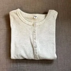 ユニクロ リブヘンリーネックT ナチュラル M