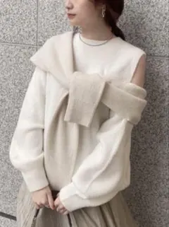 SNIDEL ディフォメーションニットプルオーバー ホワイト アイボリー 春 冬