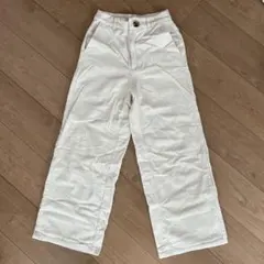 GU アイボリー ストライプ ワイドパンツ