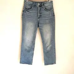 アンクル　ハイウエスト デニム　ジーンズ　ダメージ　スリムストレート　３８