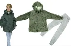 【ラス1】ドール服☆チェック柄カーキフードジャケット&パンツ☆1/6