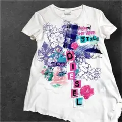 希少 DIESEL 銀タグ ディーゼル グラフィック Tシャツ フラワー y2k