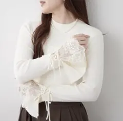 新品 continuer de NICE CLAUP 袖レース&リボンニット