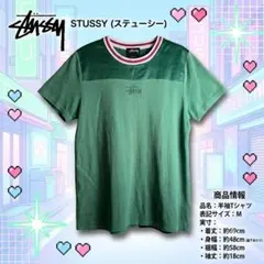 【希少】STUSSY ステューシー Tシャツ 異素材切替 リンガー 刺繍ロゴ Mのサムネイル
