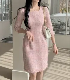 カラーミックスツイードワンピース　韓国　ディーホリック　美品　完売品　春ワンピ