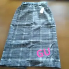 GU チェックナローミディスカート グレー M