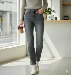 ヘルシーデニム　切りっぱなし　ブラック　レディース　フェード感　コットン　無地