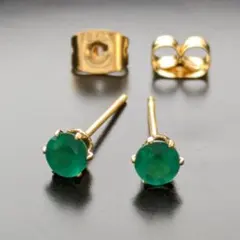 グリーンオニキス ひと粒ピアス　4ミリ　ステンレス　ゴールド　天然石　*1229