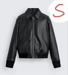 zara 美品 ！早い者勝ち！フェイクブラックレザーパフジャケット Sサイズ