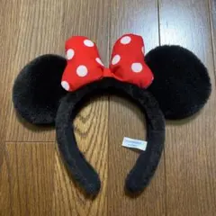 【美品】ディズニー ミニー　カチューシャ　水玉　赤　黒　リボン