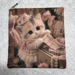 ハンドメイド 両面パネル フラットポーチ ティーカップ猫ちゃん - メルカリ