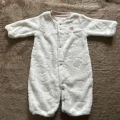 ホワイト フリースロンパース クマ刺繍