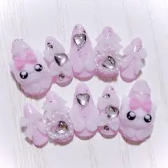 No.786　ネイルチップ 現品 量産型 地雷系 サブカル 平成女児 猫 ピンク