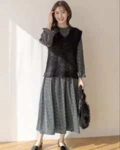 【any SiS】フラワープリントワンピース × ニットベスト セット