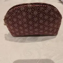 赤い花柄ポーチ 金属ファスナー付き