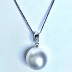 K18WG ダイヤ　南洋本真珠15mm 白　大玉ネックレス