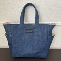 再販★岡山デニム　サイドポケット　バッグ　シンプル　ハンドメイド