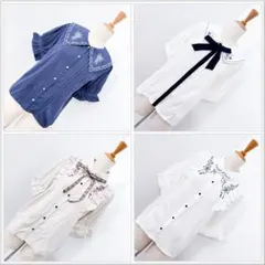 【axes femme】刺繍付 ブラウス 半袖 長袖 シャルミエール kawai