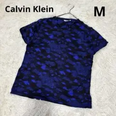 Calvin Klein メンズ M 半袖 カットソー Tシャツ 総柄 ブルー系