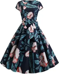 A118　ワンピース aライン 膝丈 レトロワンピース パーティー XS