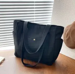 【人気】トートバッグ ハンドバッグ キャンバス 黒 ブラック マザーズバッグ