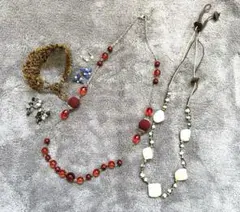 アクセサリー　ネックレス　ピアス　ブレスレット 6点セット　貝　ビーズ　花