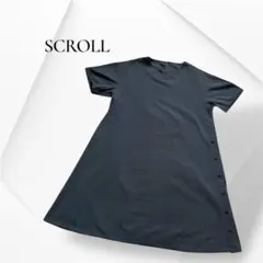 スクロール 半袖ロングワンピース Aライン キーネック 綿 ダークグレー M