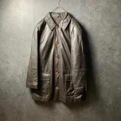 VINTAGE レザージャケット　ミドル　ダークブラウン　裏地総柄　古着