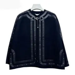 エルメス カシミヤ100% スタッズ レザーパイピング ノーカラージャケットのサムネイル