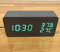 Fibisonic 木目調 デジタル置き時計 LED表示 温湿度計