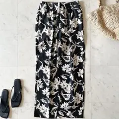 25SSタグ未使用＊ドアーズ リネンレーヨンフラワープリントパンツ M ブラック