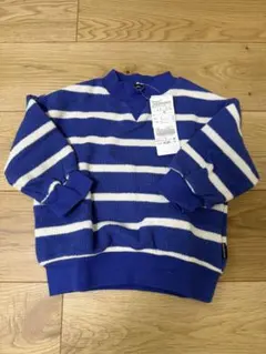 【新品】青と白のストライプ ハイネックニット