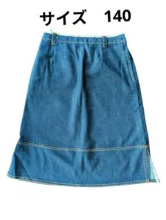【美品・レナウン】skole デニムスカート 140 花柄パイピング 　管理　E