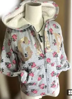 ★GAP★ 短丈 ボアパーカーグレーy2k 平成ギャル ウィッシュコア花　ラメ