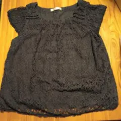 BEAMS HEART レース 半袖ブラウス ブラック
