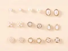 【新品/送料込】未使用品 ゴールド ピアス 9個 まとめ売り パール ストーン