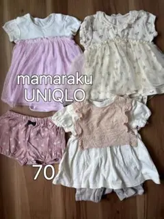 mamaraku UNIQLO 半袖 ロンパース 花柄 ピンク チュール 70