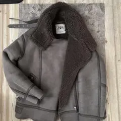 ZARA グレー ムートンコート ボア襟