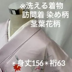 薄紫 茎葉花柄 染め柄 訪問着 化繊 広衿 袷 紋無しYK-926