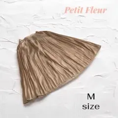 プチフルール プリーツスカート ロング 光沢 艶感 ウエストゴム （F）