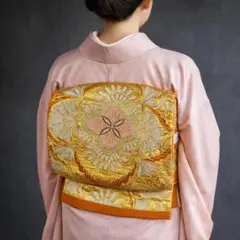 【D4-6】袋帯 単品 六通 ゴールド オレンジ 422cm フォーマルシーンに