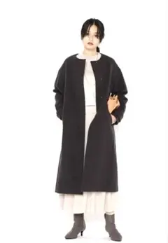 NATURAL BEAUTY BASIC ウールブレンドノーカラー コート M