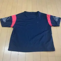 X967 ネイビー　adidas Tシャツ 短丈　メンズ　フリーサイズ