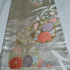 シルバー系 花柄刺繍 袋帯