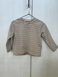 韓国子供服　ベージュ系 ボーダー長袖カットソー