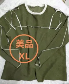 ☆美品 オーバーサイズ オリーブグリーン リブ編 長袖Tシャツ リボン