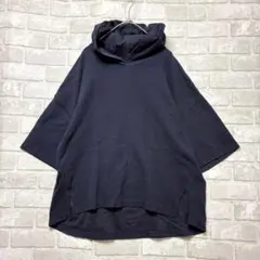 グローバルワーク パーカー 半袖 M ネイビー 薄手 ゆるダボ シンプル 楽チン